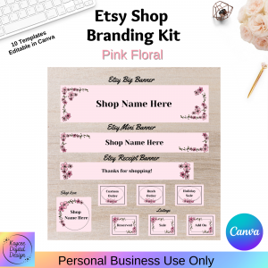 Pink Floral Etsy Shop Branding Kit