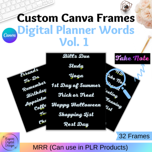 Digital Planner Words VOL. 1 - 32 Custom Canva Frames