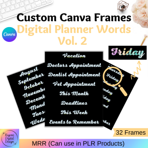 Digital Planner Words VOL. 2 - 32 Custom Canva Frames