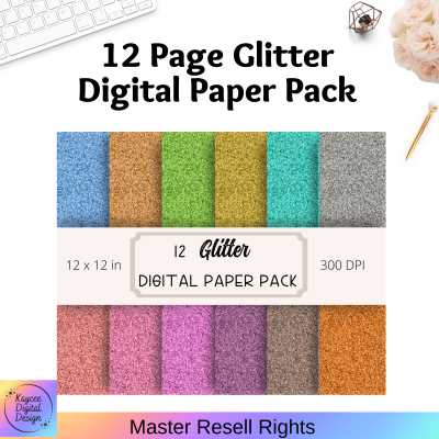 12 Page Glitter Digital Paper Pack - MRR