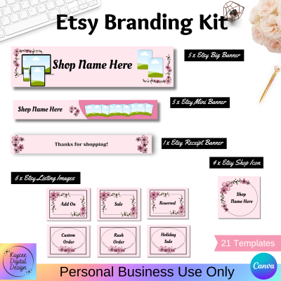 Pink Floral Etsy Shop Branding Kit (21 Templates)